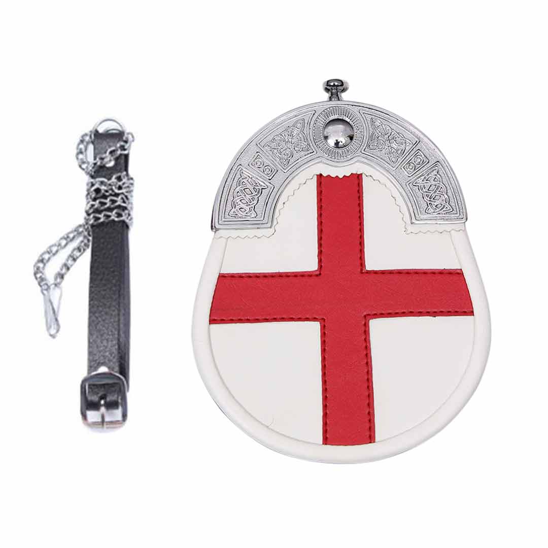 Authentic England Flag Leather Sporran - Traditional Scottish Kilt Pouch for Men - Perfect for Highland Outfits, Cosplay & Celtic Events