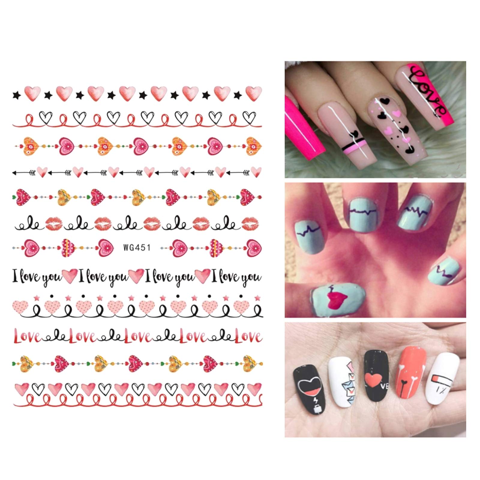 Valentine's Day 3D Nail Stickers - Self-Adhesive XO Love Kiss Heart Nail Art Decals for Women & Girls | DIY Valentine's Nail Decorations (8 Sheets) | Perfect for Valentine's Gifts, Parties & Nail Art Enthusiasts
