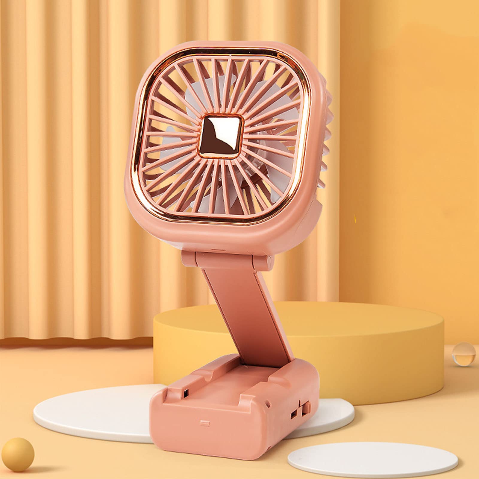 LYJL Portable USB Rechargeable Mini Handheld Fan - Folding Desktop & Neck Hanging Fan for Office, Travel, Outdoor - Pink Personal Cooling Fan for Summer, Gym, Camping