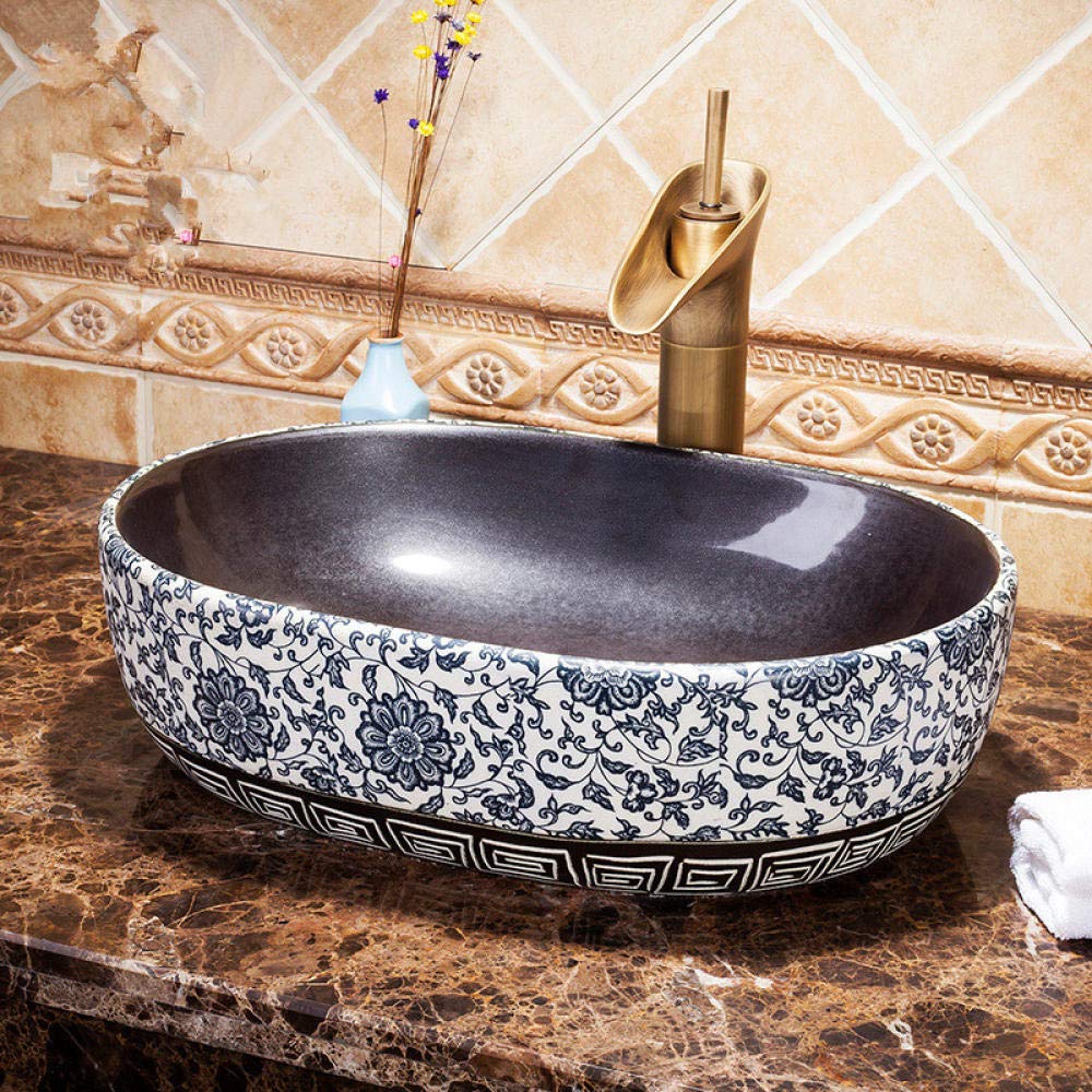 ROLTIN Handmade Ceramic Countertop Bathroom Sink - Oval Wash Basin for Modern Vanity, Vessel Sink for Powder Room & Guest Bathroom Decor