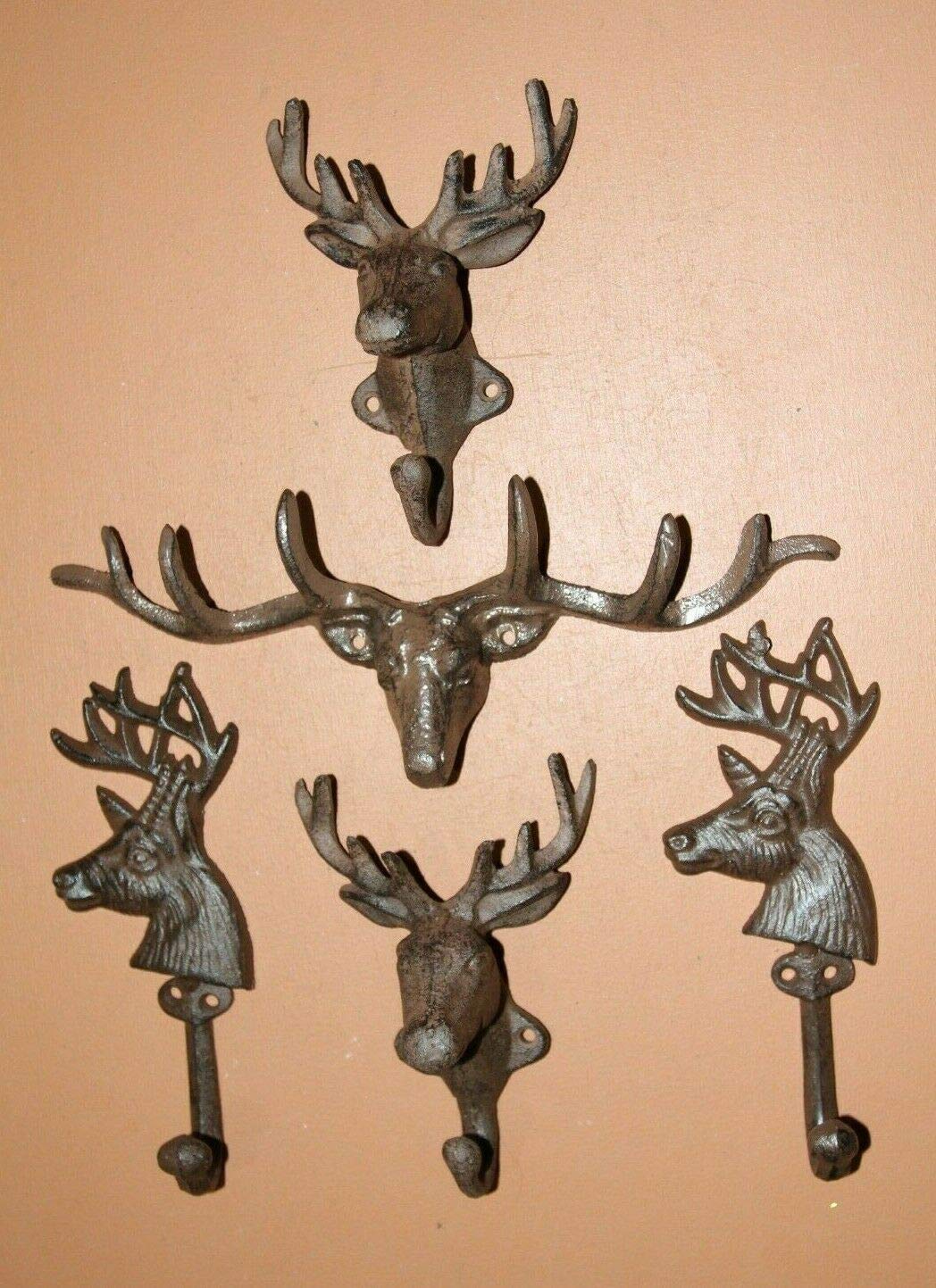 Deer Hunter Coat Hook Rack - Solid Cast Iron Wall Hooks for Man Cave Decor - 10-Piece Set - Perfect for Hunting Lodge, Cabin, or Rustic Home Decor