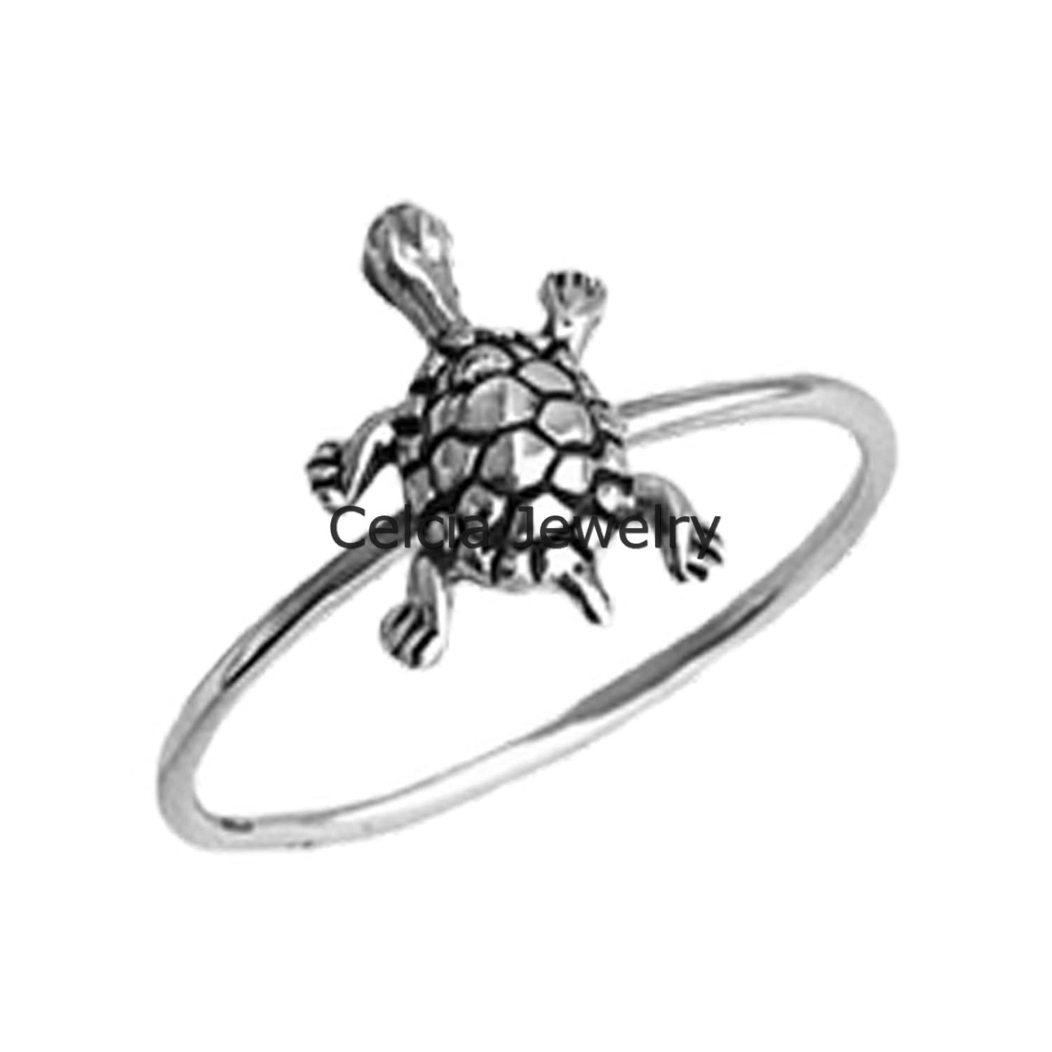 925 Sterling Silver Baby Turtle Ring - Dainty Beach Jewelry, Minimalist Boho Ring for Women, Ocean Inspired Gift for Mother’s Day (Size 7) | Perfect for Beach Vacations, Boho Fashion & Everyday Wear