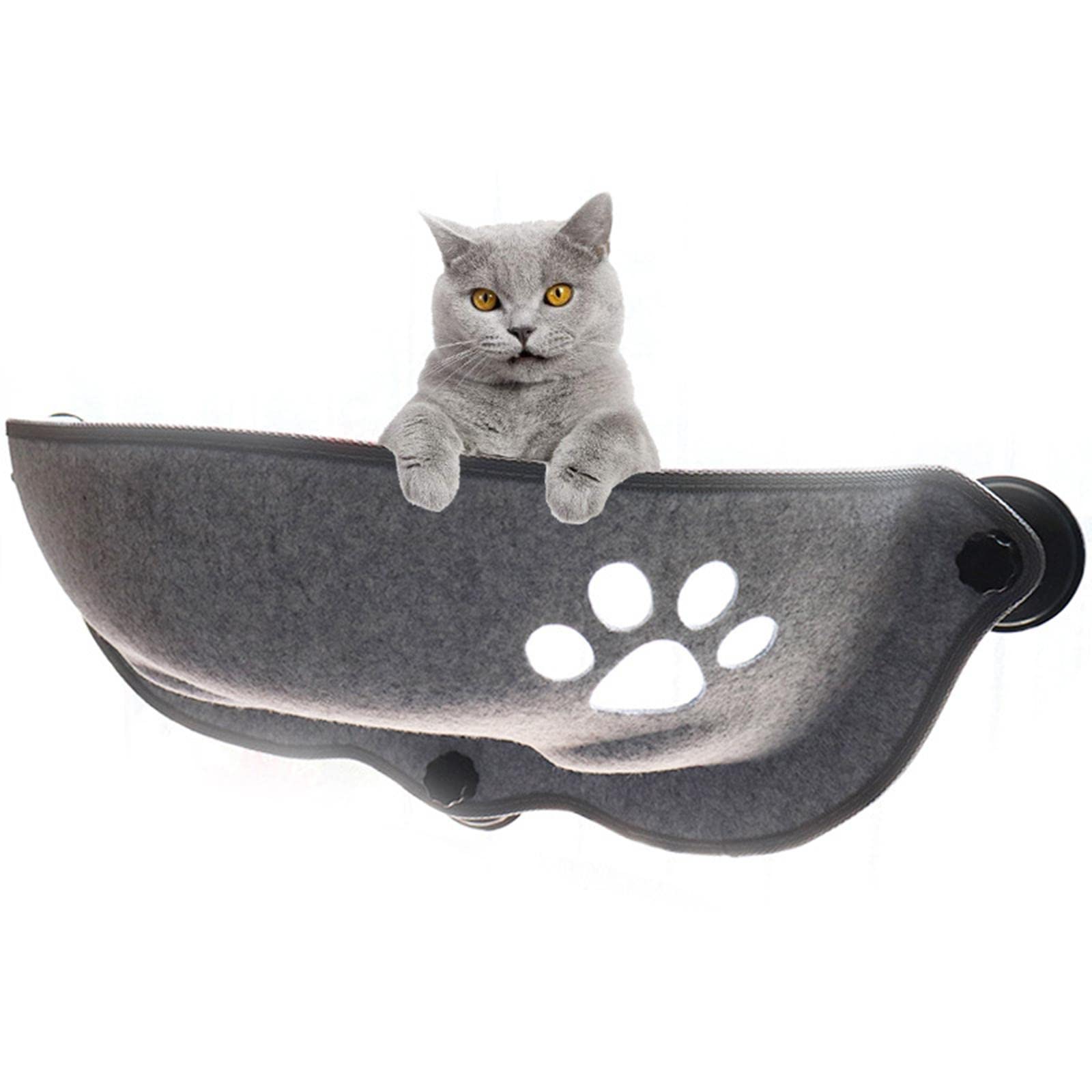 Premium Cat Window Hammock with Strong Suction Cups - Cozy Perch Bed for Cats to Lounge, Sunbathe & Relax - Perfect for Apartments & Sunny Windows - Gray Pet Furniture for Indoor Cats