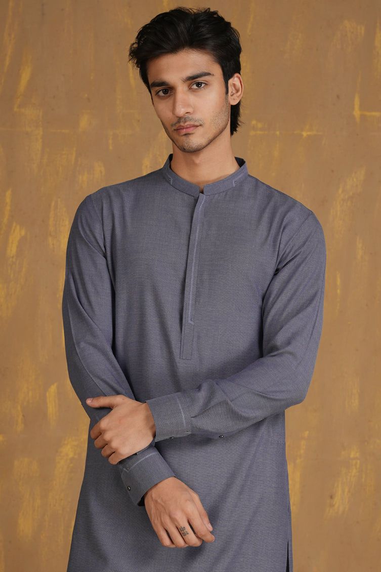 Blended Denim Blue Kurta by J. Junaid Jamshed | Stylish Pakistani Traditional Wear for Men | Perfect for Eid, Weddings & Casual Outings