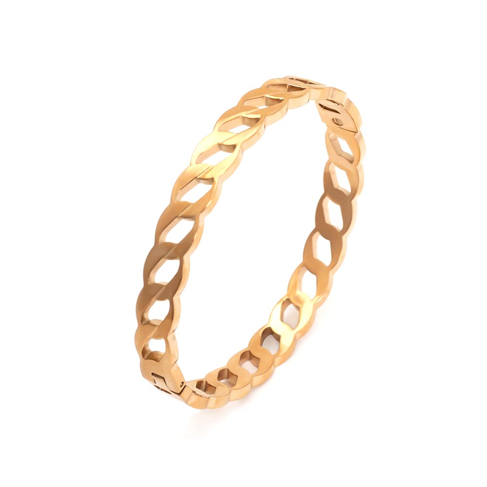 Elegant Gold Bangle Bracelet for Women - Polished Chunky Stainless Steel Jewelry in Gold, Silver & Rose Gold Plated - Perfect Gift for Girls & Women | Wedding, Party & Everyday Wear