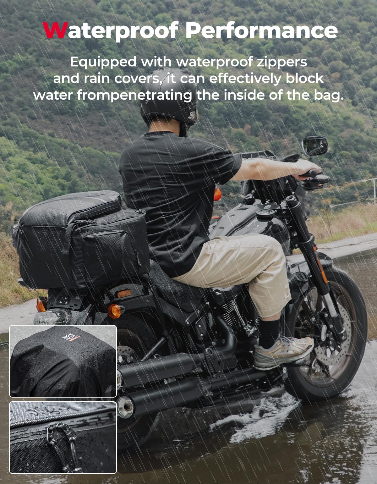 KEMIMOTO 40L Waterproof Motorcycle Sissy Bar Bag - Large Capacity Luggage Rack Tail Bag with Durable Zipper for Dual Sport & Adventure Riding | Perfect for Road Trips, Camping & Outdoor Activities