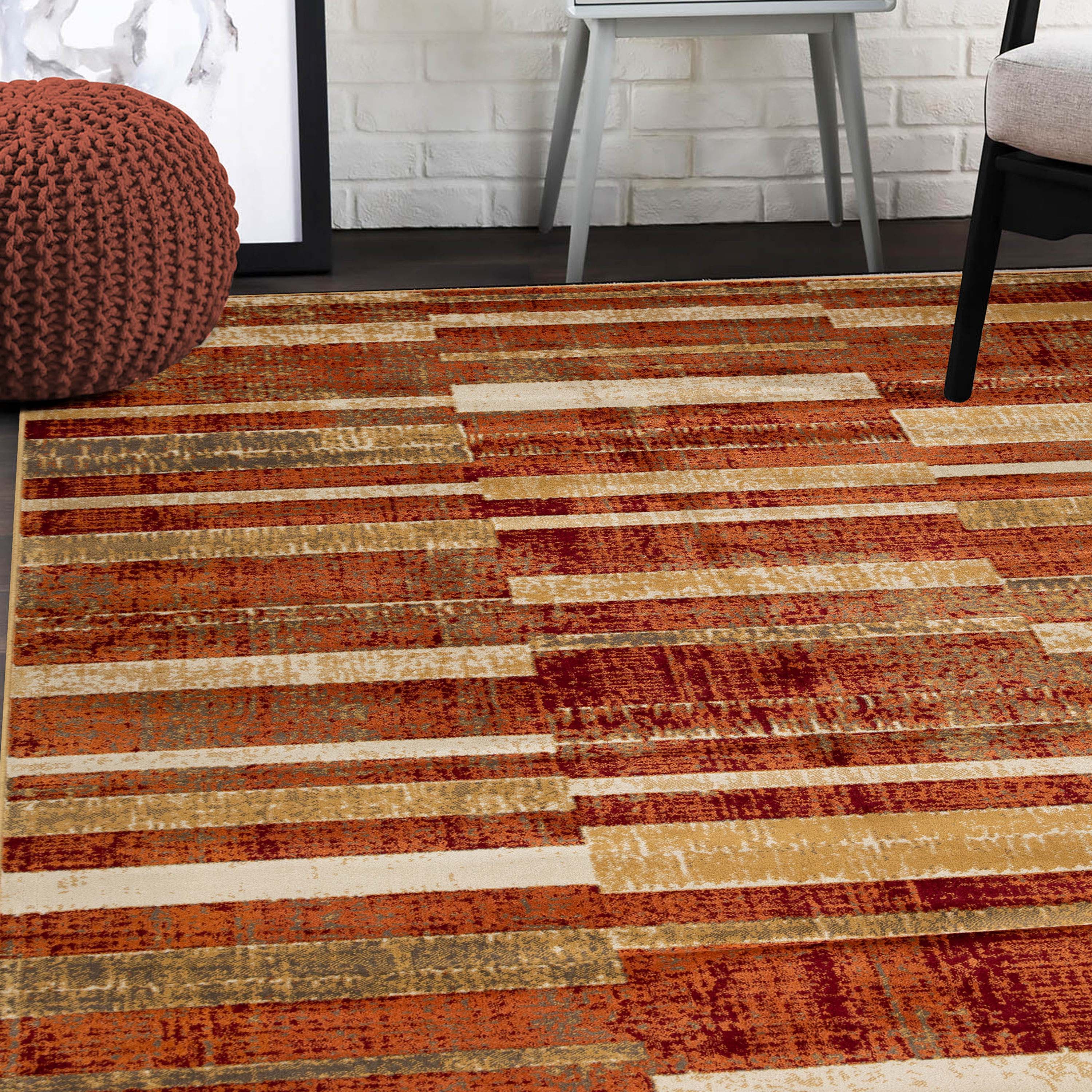 Radko Modern Striped Indoor Area Rug or Runner - Soft Non-Slip Living Room Carpet - Perfect for Bedroom, Hallway & Home Decor