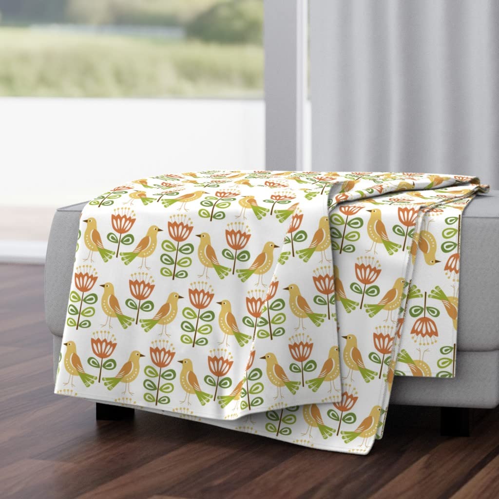Soft Plush Minky Throw Blanket 50x70 Inches - Mid Century Modern Yellow Bird Scandinavian Folk Art Design for Bedroom, Couch & Nursery Decor | Cozy Gift for Women & Home