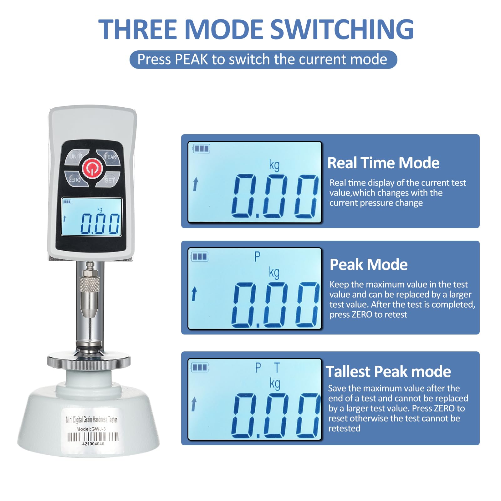 GWJ-3 Digital Grain Hardness Tester - 20KG/196N Capacity, 0.01kg/0.1N Precision for Seed, Fodder, Rice & Cereal Quality Testing | Perfect for Agriculture Labs, Food Research & Grain Quality Control