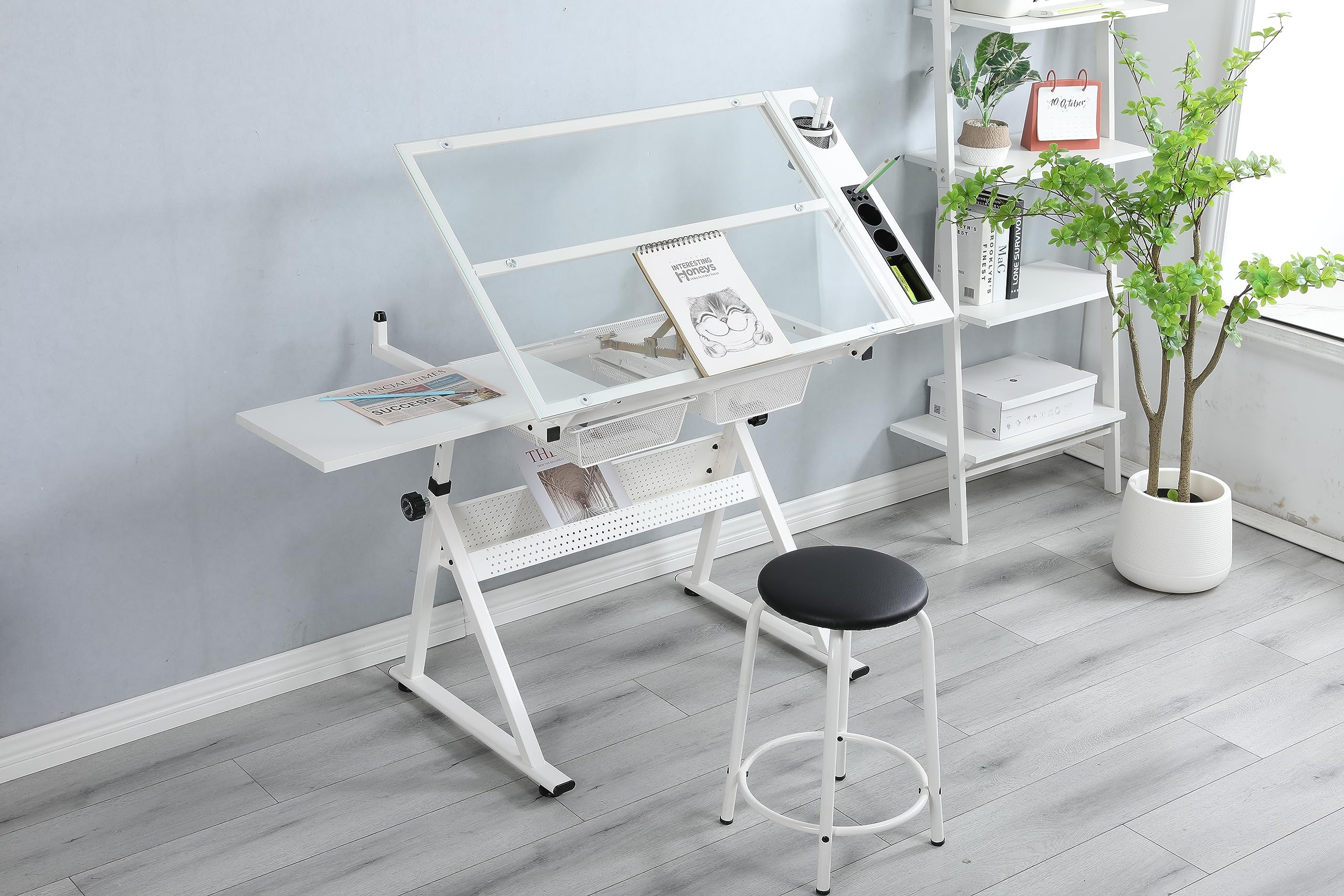 Adjustable Glass Drafting Table with 24
