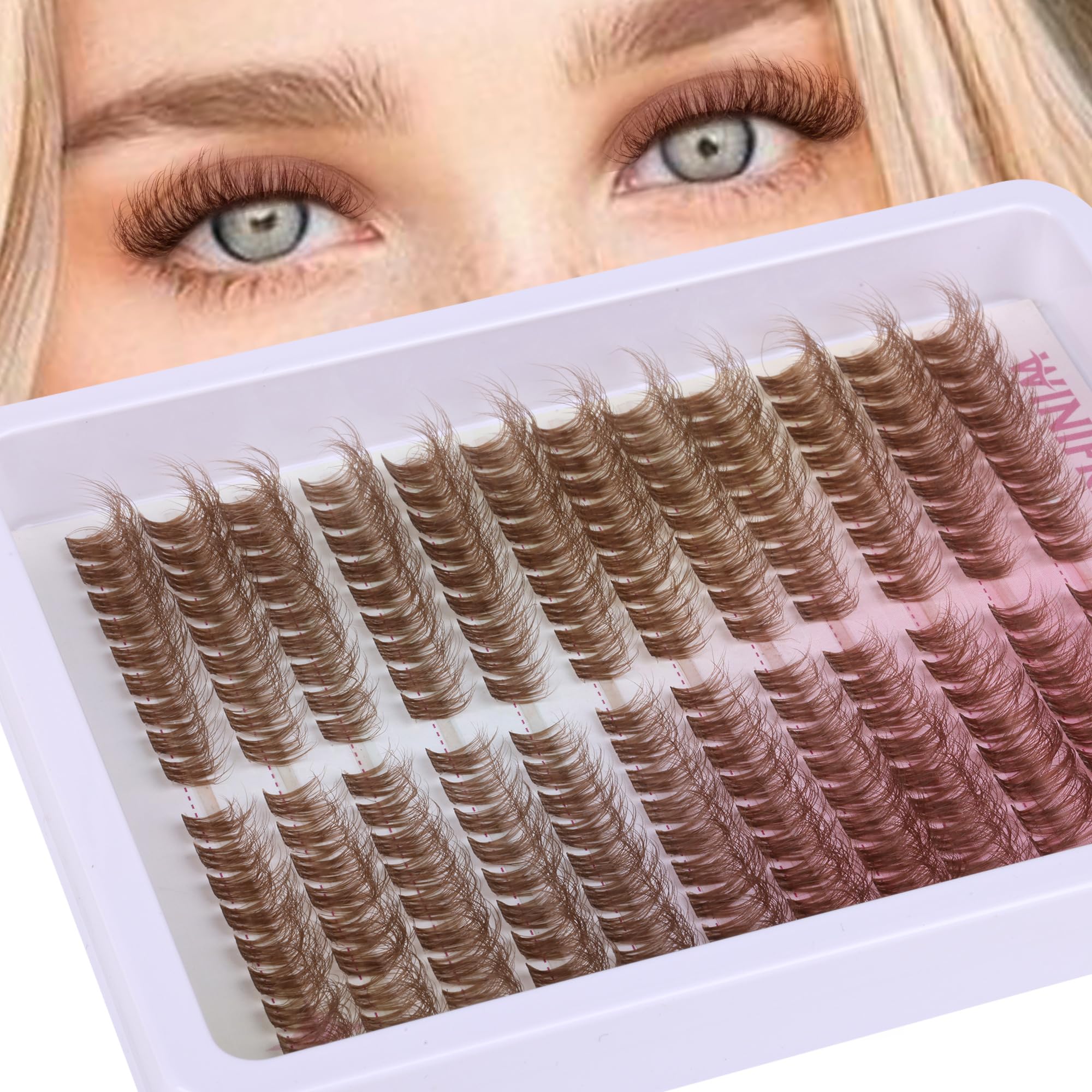 Natural Fluffy Brown Eyelash Clusters - 7-14mm Mink Lashes with Clear Band for Cat Eye Look | Individual Wispy Lash Extensions by Winifred | Perfect for Weddings, Parties & Everyday Glam