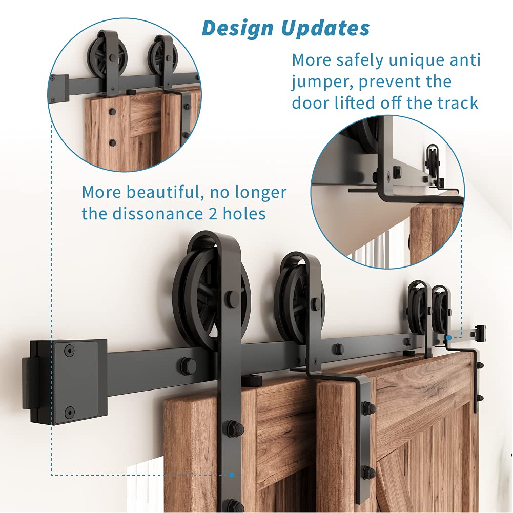 ZEKOO 12 FT Bypass Sliding Barn Door Hardware Kit - Single Track System for Double Wooden Doors - One-Piece Rail Flat Track Roller with Spoke Wheel Style - Perfect for Farmhouse, Rustic, and Modern Home Decor (12 Feet)