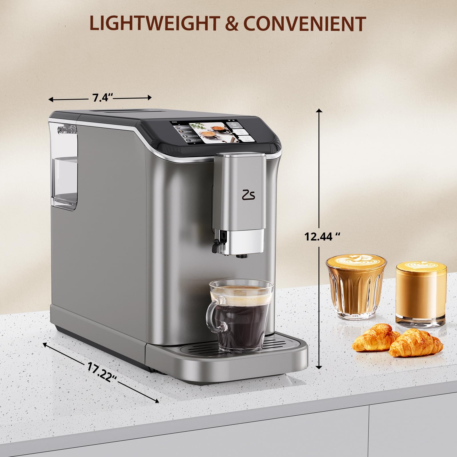 Zstar Fully Automatic Espresso Machine with Built-in Grinder & Milk Frother - 20 Bar Pressure, 7 Programmable Coffee Options, 1.5L Water Tank, Touch Display - Perfect for Home, Office & Coffee Shops