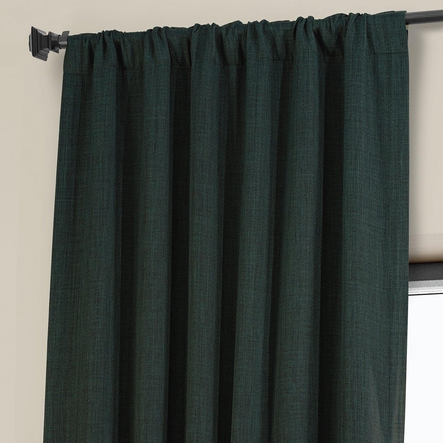 Focal Green Textured Faux Linen Blackout Curtains - Thermal Insulated Window Drapes for Bedroom, Living Room & Home Theater