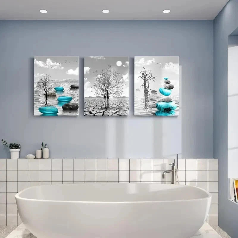 3pcs Turquoise Blue Metal Print Wall Art - Ready to Hang Modern Paintings for Living Room, Bedroom & Office Decor
