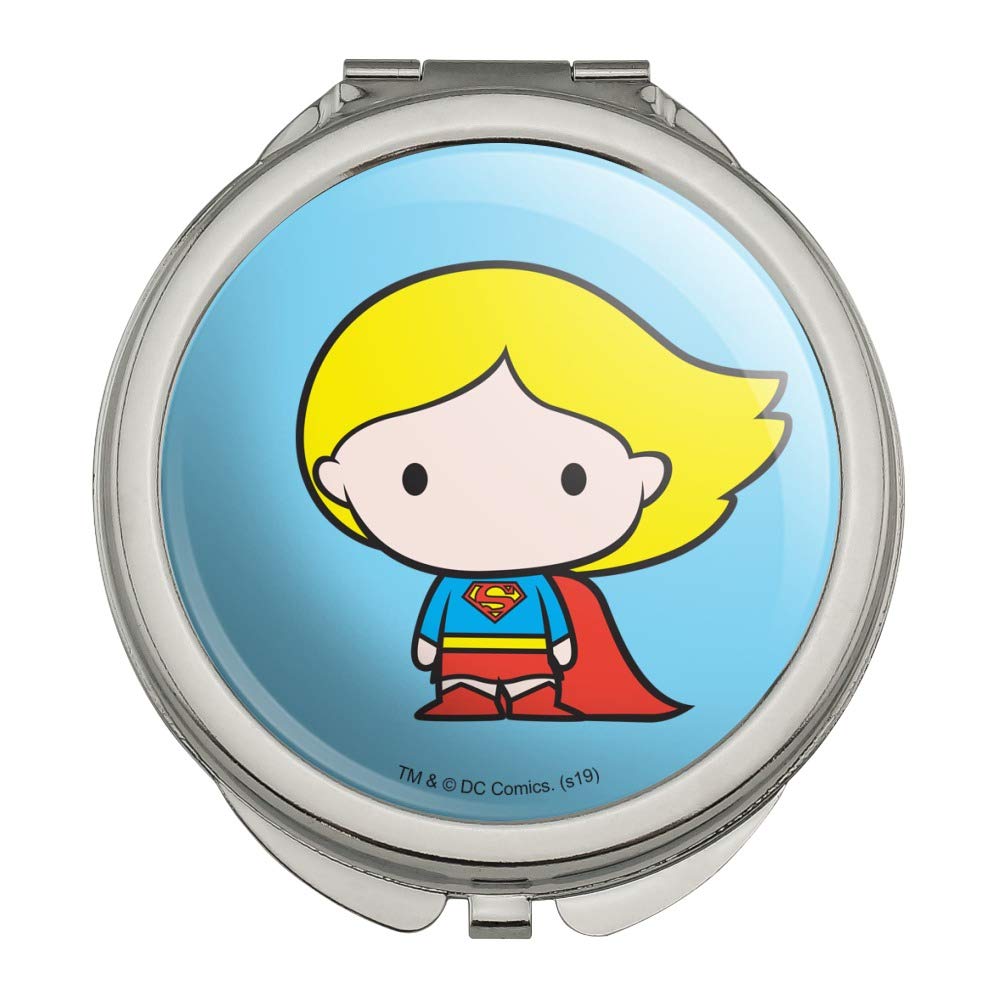 Superman & Supergirl Cute Chibi Character Compact Travel Purse - Small Handbag with Mirror for Makeup, Cosmetics & Essentials - Perfect for Travel, Cosplay & Superhero Fans