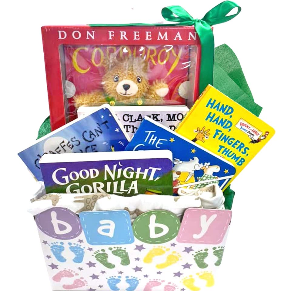 Gender Neutral Baby Gift Basket with Classic Books - Perfect for Newborn Showers, Christenings & First Birthday Presents