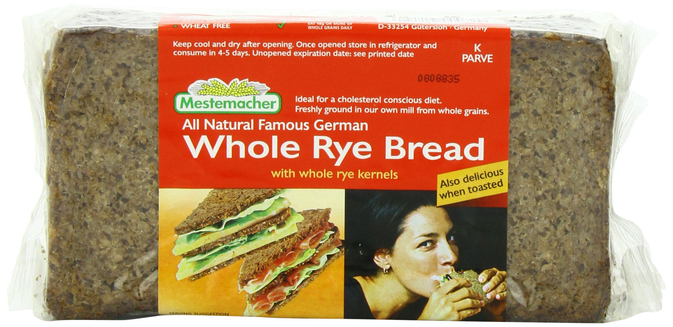 Organic Whole Rye Bread by Mestemacher - 17.6 Oz (6-Pack) | High Fiber German Dark Bread | Perfect for Sandwiches, Toast & Healthy Breakfast