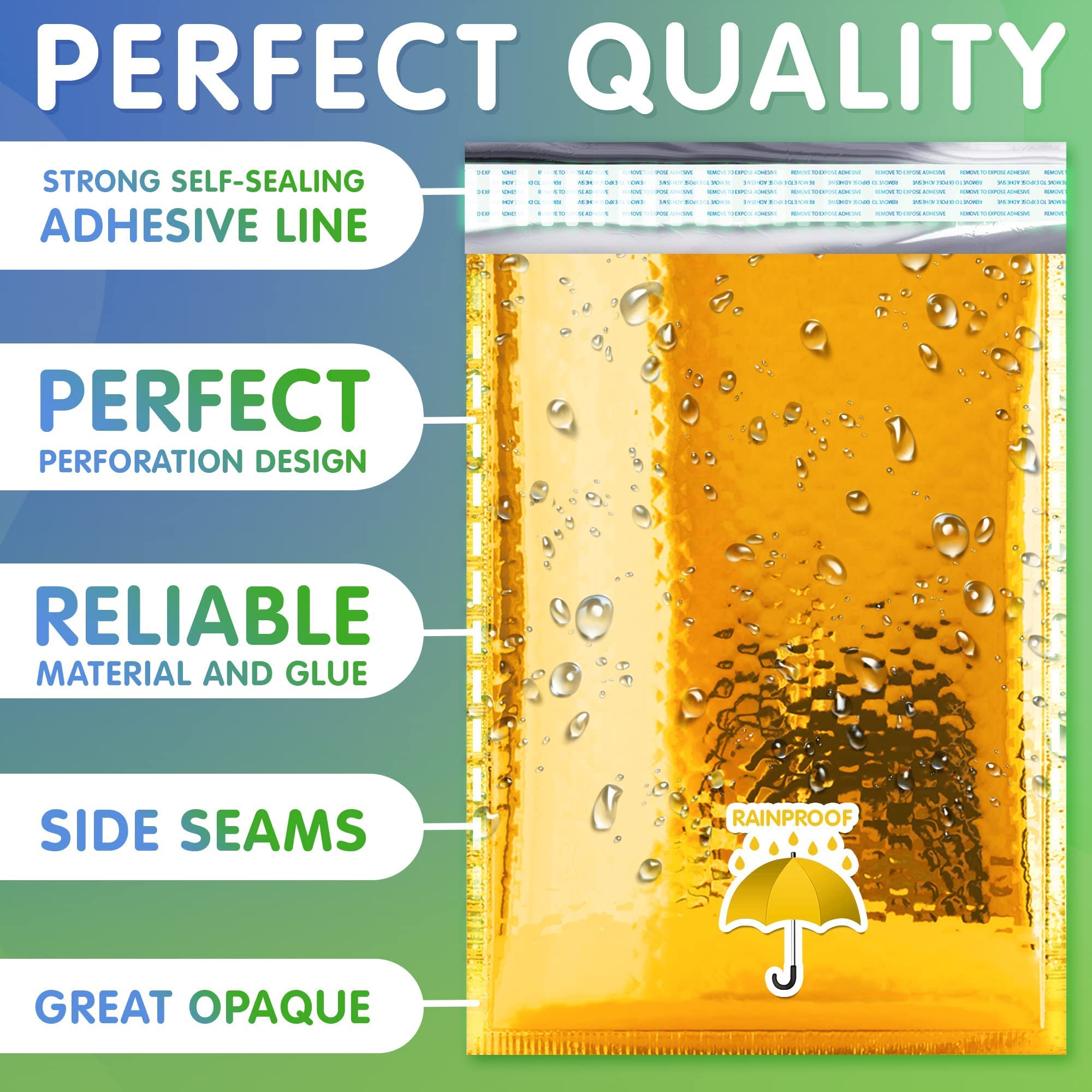 350 Pack Gold Metallic Bubble Mailers 6.5 x 9 Inches - Waterproof Padded Envelopes for Shipping Fragile Items | Perfect for Ecommerce, Jewelry, Cosmetics & Small Business Shipping