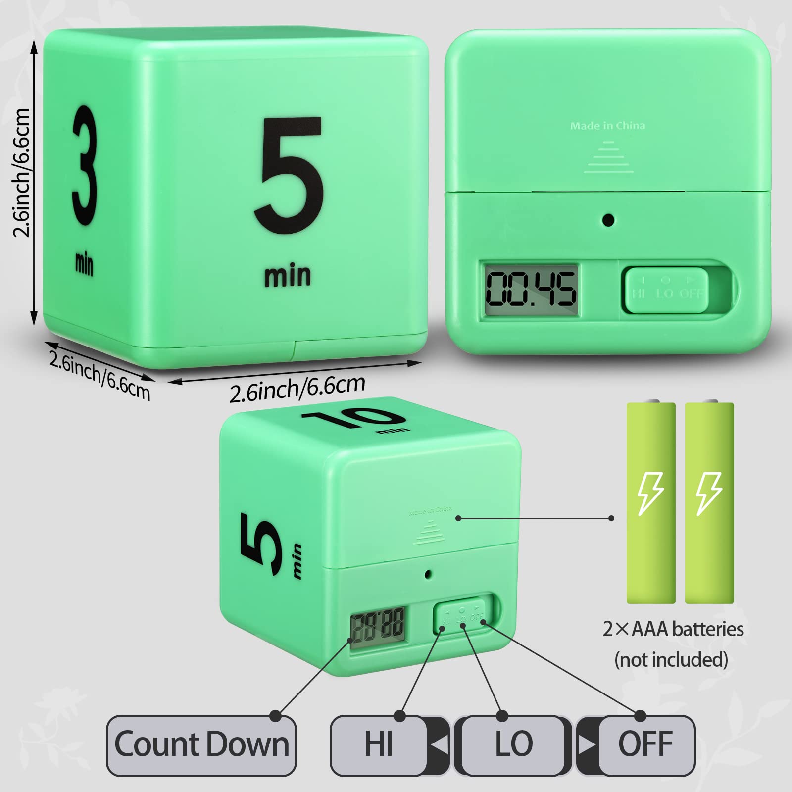 2-Piece Cube Timer Set with Gravity Sensor - 1/3/5/10 & 15/20/30/60 Minute Intervals (Green & Blue) - Perfect for Kids' Workouts, Classroom Activities, and Family Game Time Management