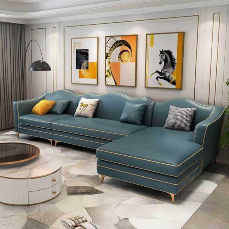 Modern Modular Leather Sofa for Living Room - Medieval Style Square Armrests - Perfect for Small Spaces, Apartments & Home Theater Seating