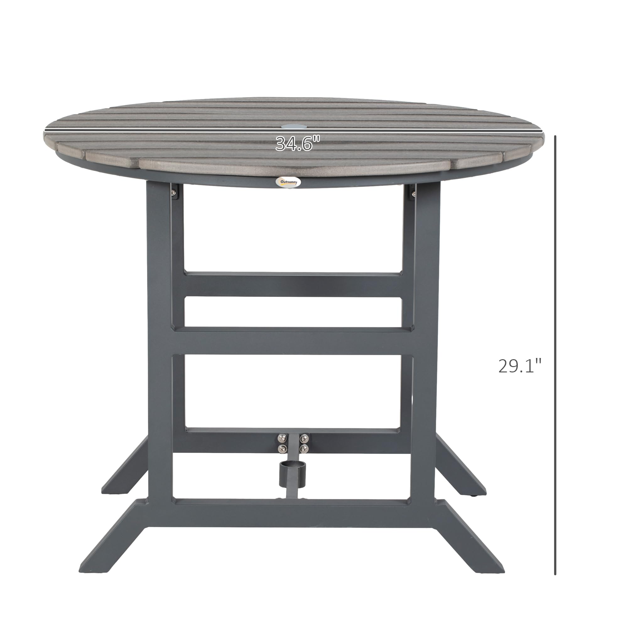 Outsunny 48 Inch Round Outdoor Patio Table with Umbrella Hole - Aluminum Frame & Weather-Resistant HDPE Tabletop - Perfect for Garden, Lawn, Balcony, Terrace Dining - Seats 4 Comfortably - Dark Gray