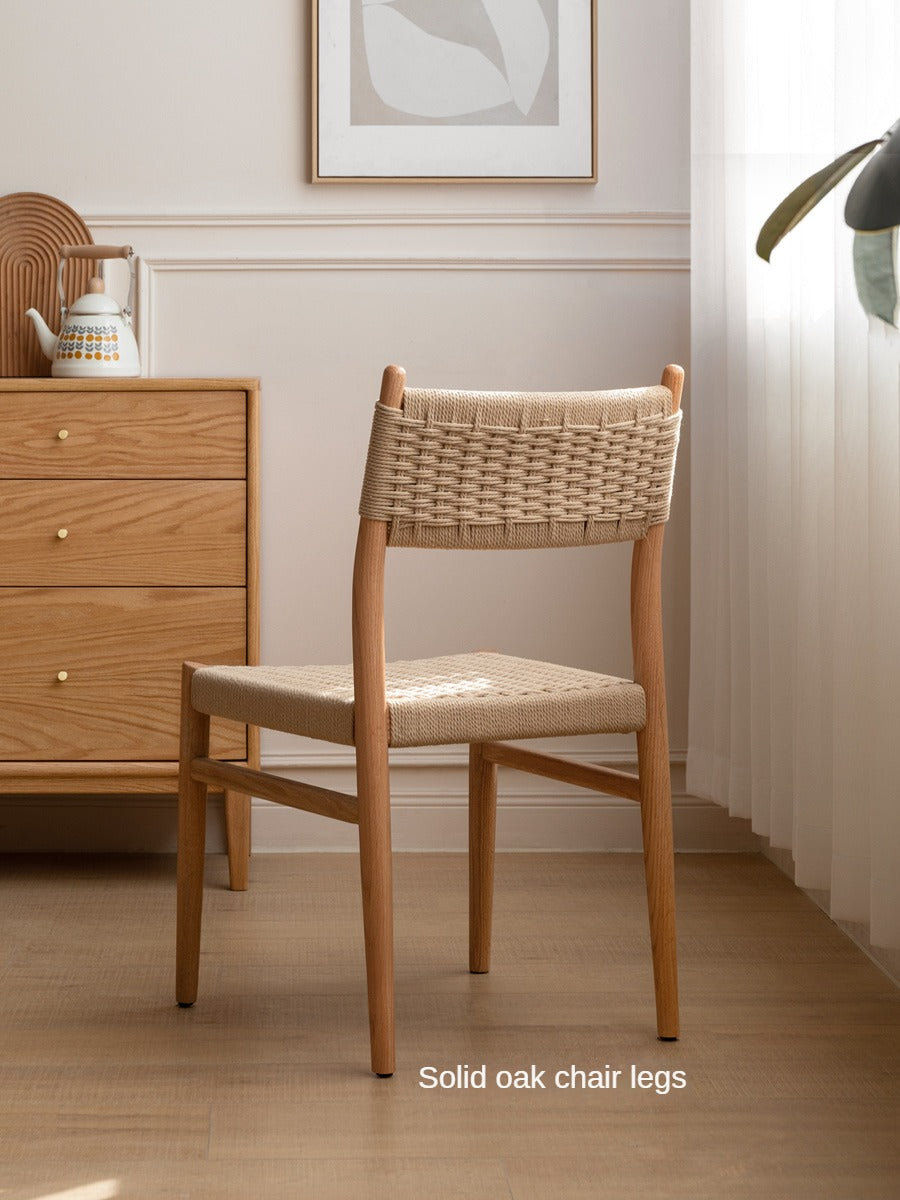 Solid Oak & Cherry Wood Rope Dining Chair - Rustic Farmhouse Style for Kitchen, Dining Room, and Outdoor Patio Seating