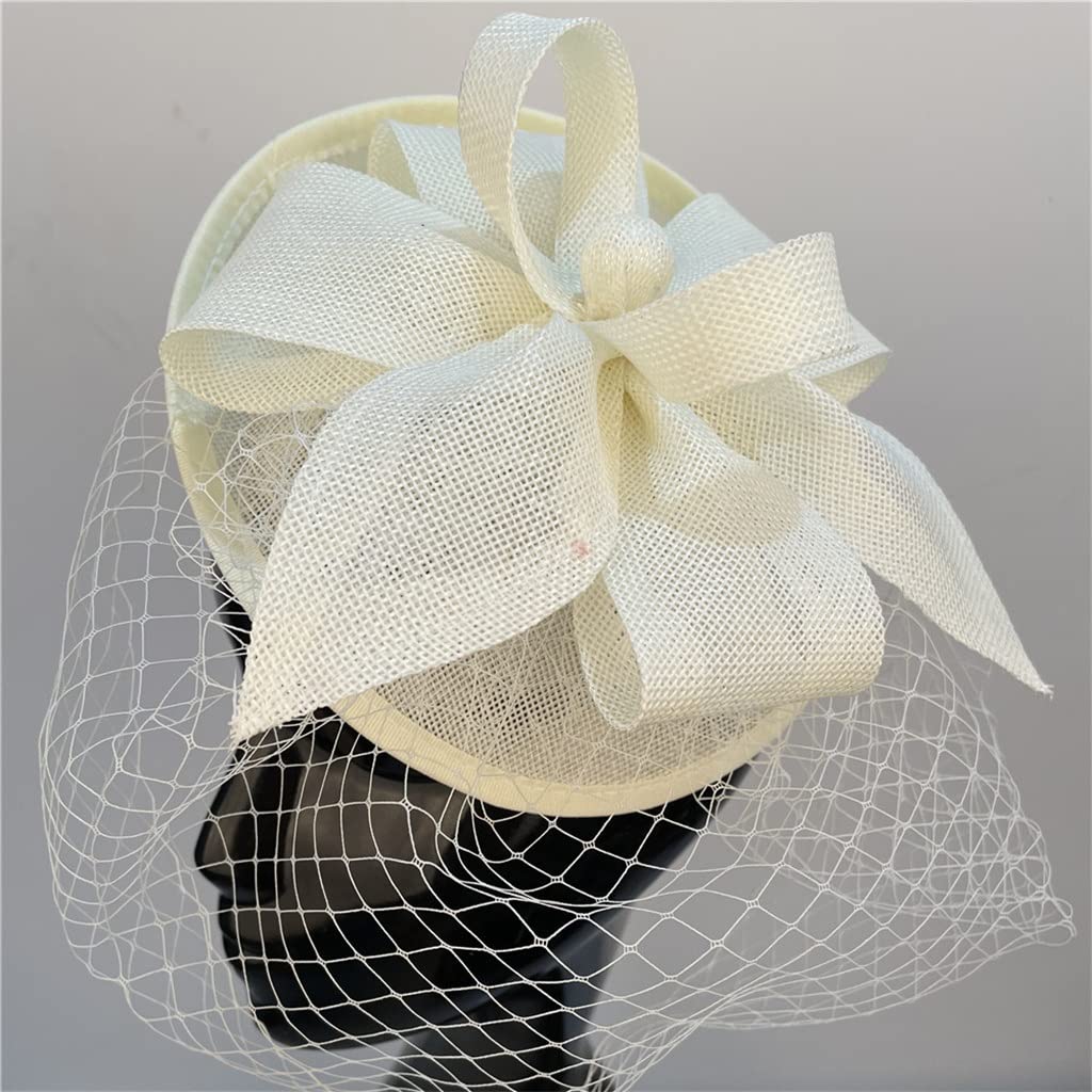 Vintage Beige Wedding Headband for Women - 30cm Lace Mesh Cocktail Hair Accessories - Perfect for Bridal, Race Day, and Evening Parties