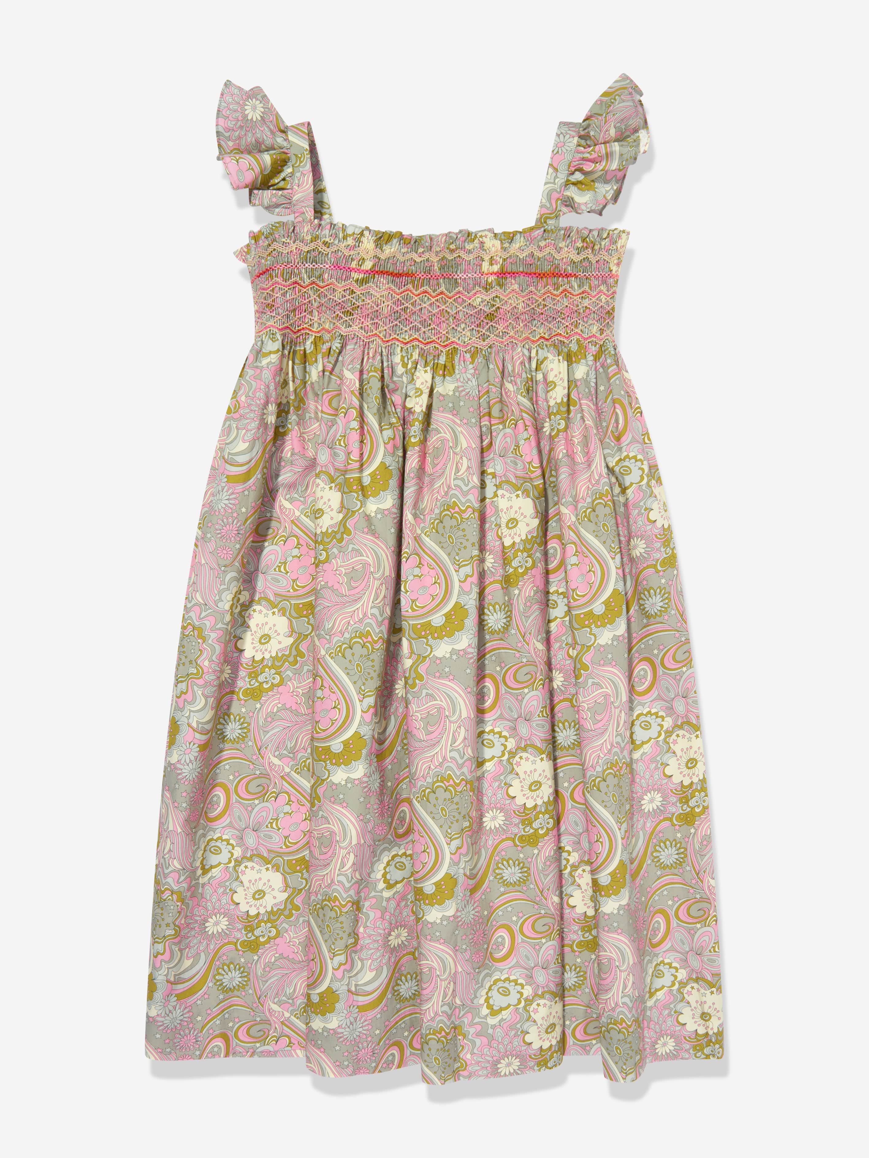 Bonpoint Girls Frances Dress - Multicolor Floral Print Cotton Dress for Toddlers & Kids | Perfect for Parties, Weddings & Special Occasions