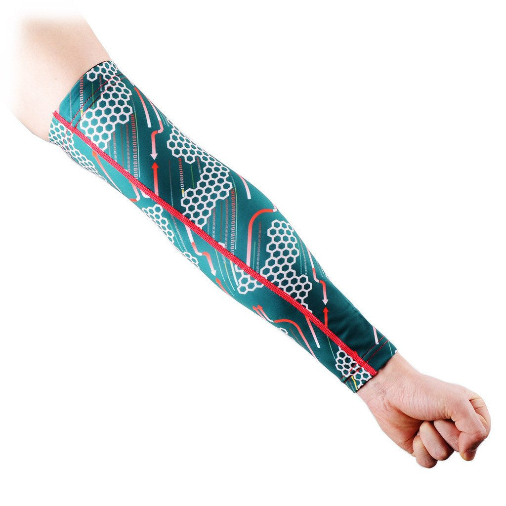 Compression Arm Sleeves for Men & Women - Anti-Slip Hacker Empire Green - Perfect for Sports, Fitness, Running & Workout Recovery