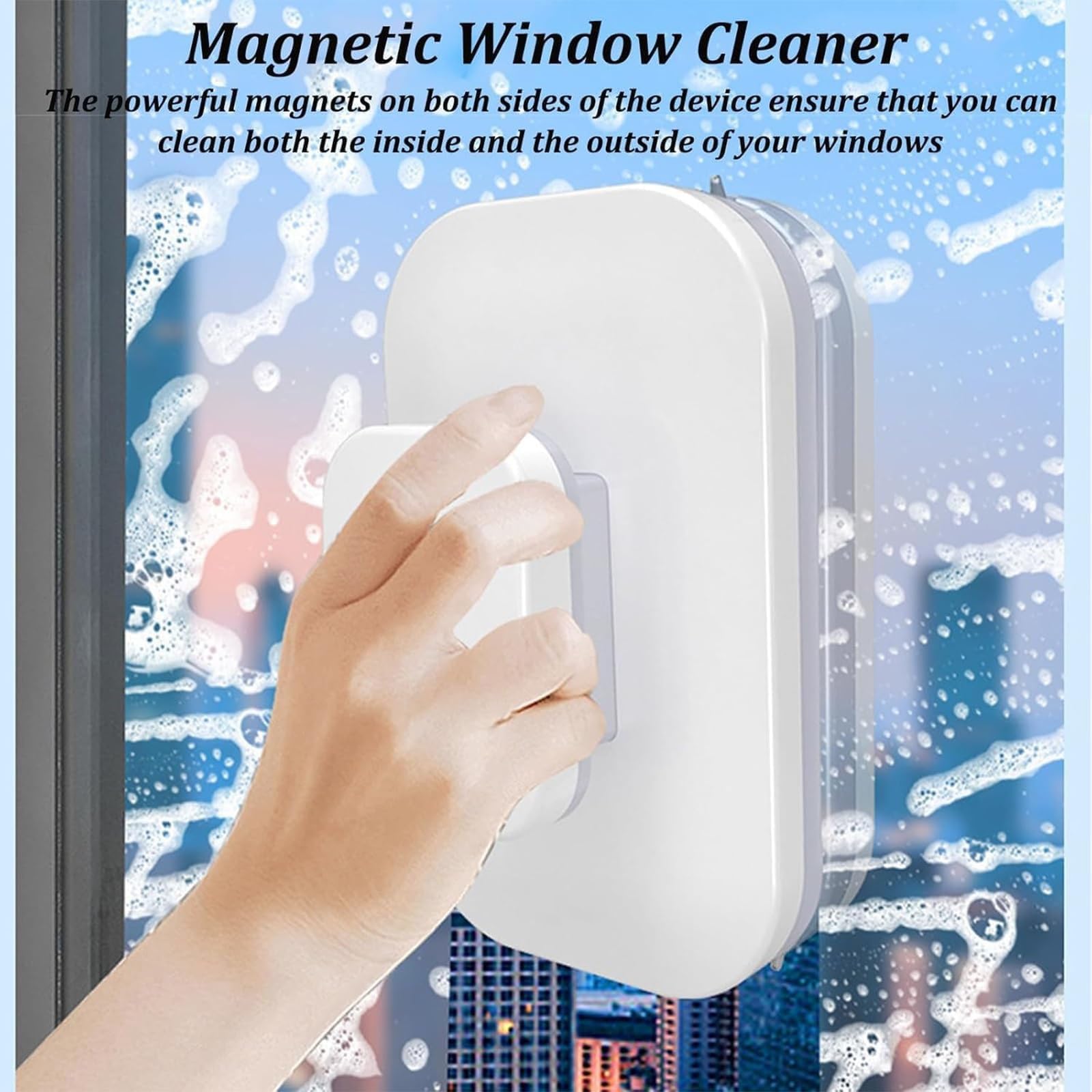 Vopetroy Magnetic Car Windshield Cleaner - Double Sided Window Cleaning Tool for Cars, Trucks & RVs - Easy Reach Windshield Wiper for Safe Driving in Rain & Snow (1 Set)