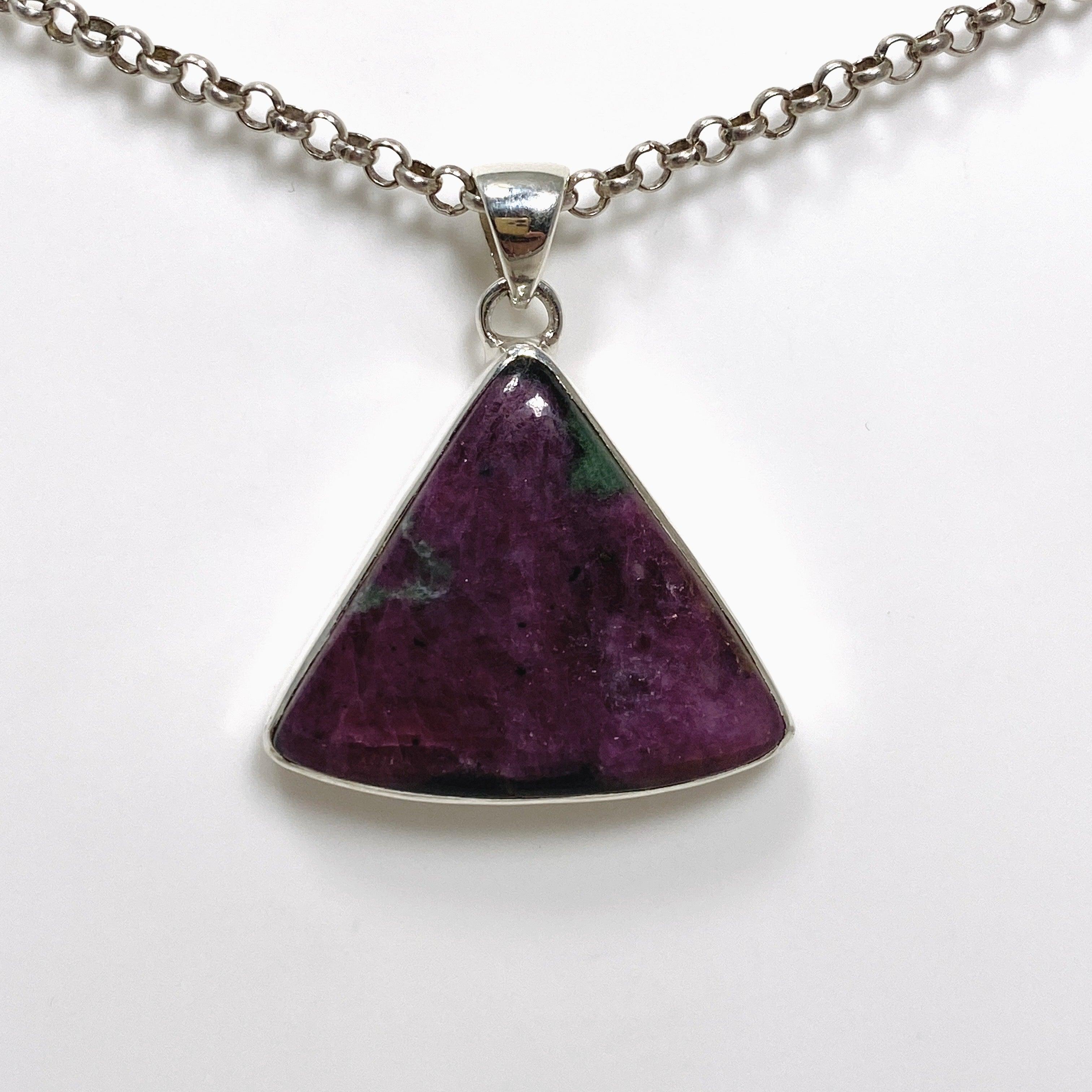 Natural Ruby in Zoisite Triangle Pendant Necklace - KPGJ4505 | Healing Crystal Jewelry for Meditation & Energy Balancing