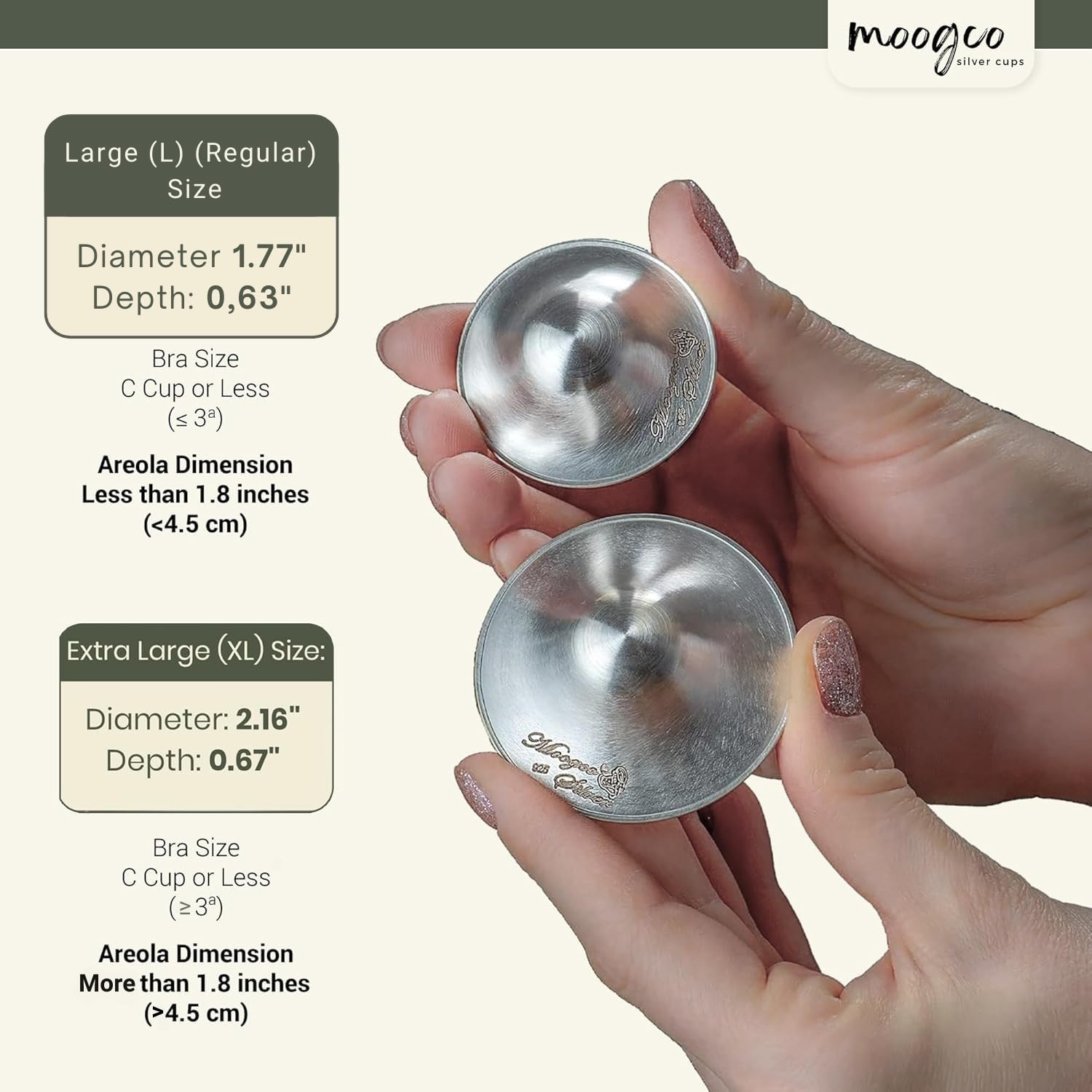 Moogco Original 925 Silver Nursing Cups - Soft Nipple Shields for Breastfeeding Newborns & Comfortable Nipple Covers for Nursing Mothers - Includes Travel Carrying Case - Perfect for Pain Relief & Discreet Public Breastfeeding