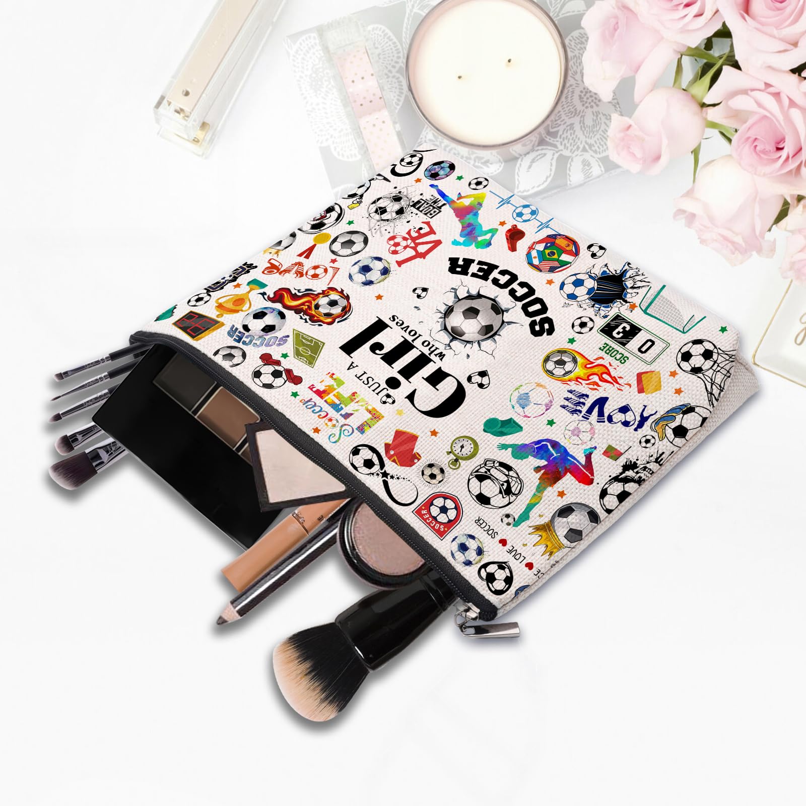 Soccer Themed Makeup Bag for Women - Perfect Gift for Soccer Players, Coaches & Fans - Great for Birthday, Team Gifts & Game Day Essentials (Ideal for Travel, Sports Events & Daily Use)