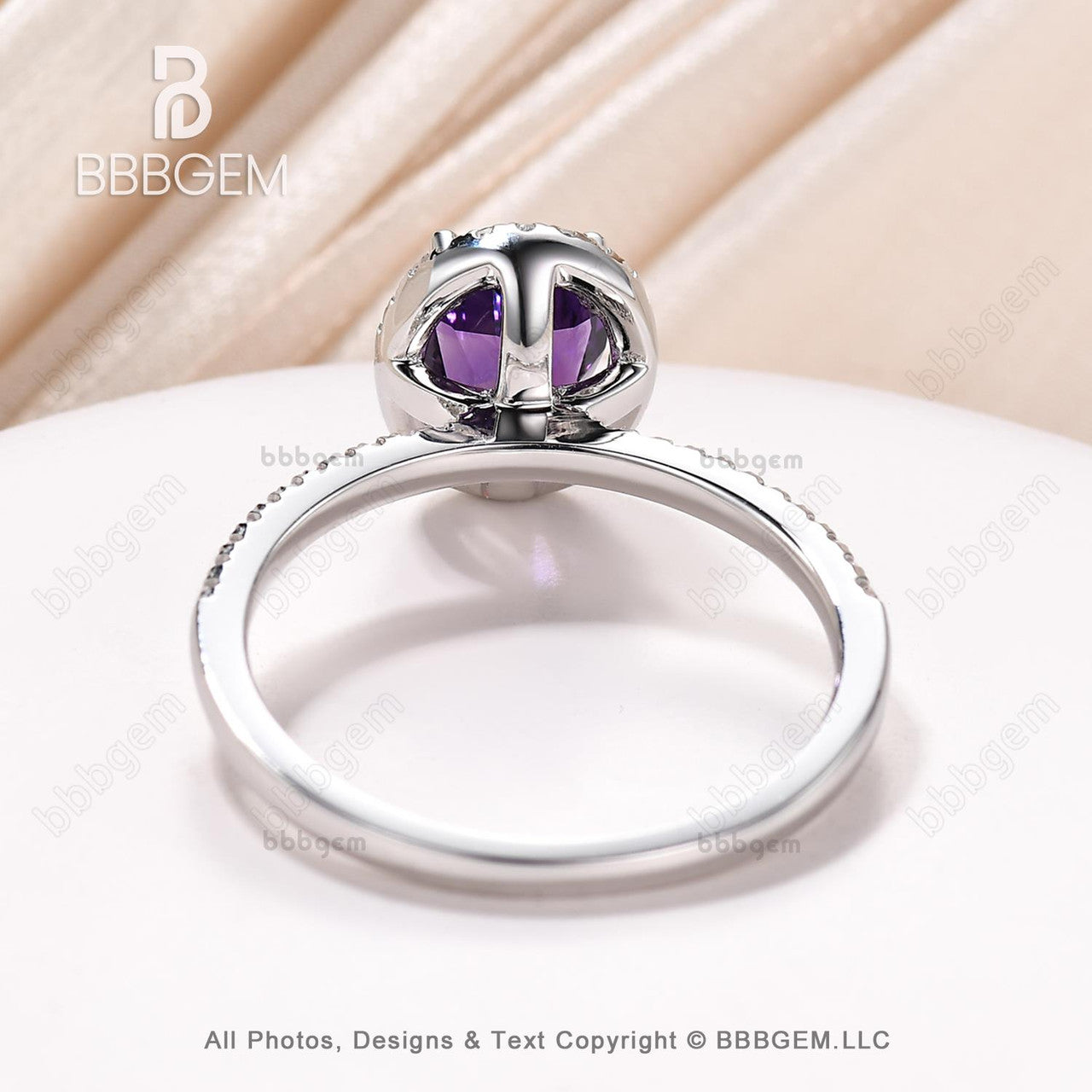 Vintage Oval Halo Moissanite & Natural Purple Amethyst Statement Ring - 14K White Gold Crystal Ring for Women - Perfect for Weddings, Anniversaries & Special Occasions