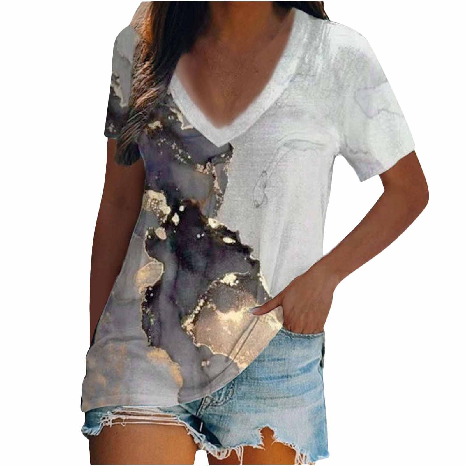 Women's Summer V-Neck Tops - Basic Short Sleeve Casual Blouse in Gradient Colors | Perfect for Beach Outings, Vacation Wear & Everyday Comfort