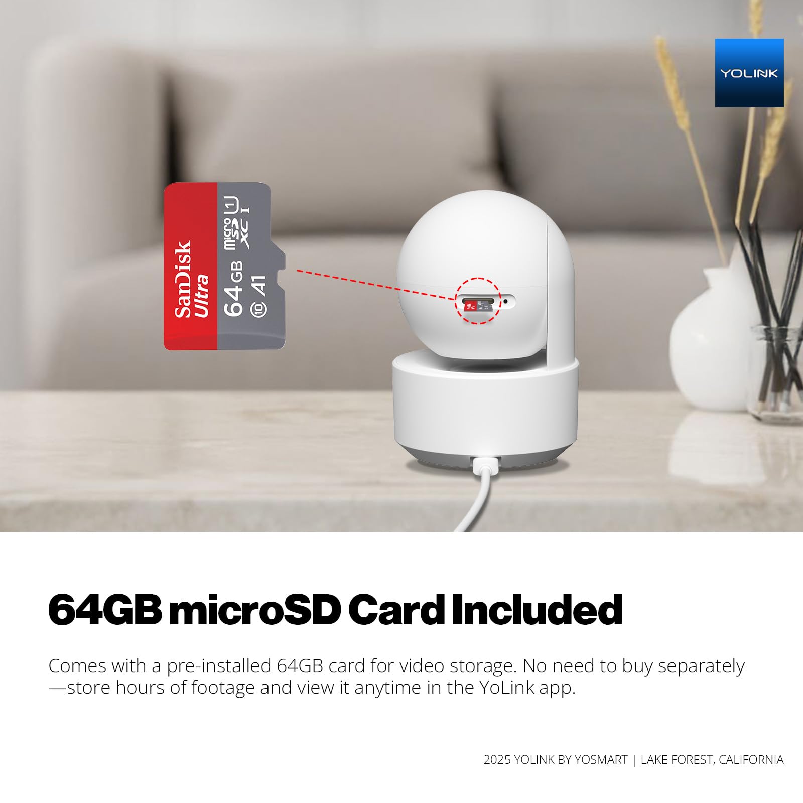 YoLink Uno 2.4G WiFi Wireless Indoor Security Camera - 1080p HD Baby & Pet Monitor with Night Vision, 2-Way Audio, 64GB SD Card, 360° Rotation - Perfect for Home Security, Baby Monitoring, and Pet Watching