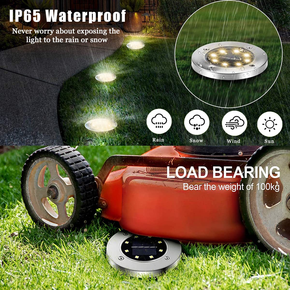 Upgraded Solar Ground Lights - Waterproof Outdoor Solar Garden Lights for Pathway, Lawn, Patio, Yard, Deck & Walkway - Bright Landscape Lighting (8 Pack) - Perfect for Nighttime Safety & Garden Decoration