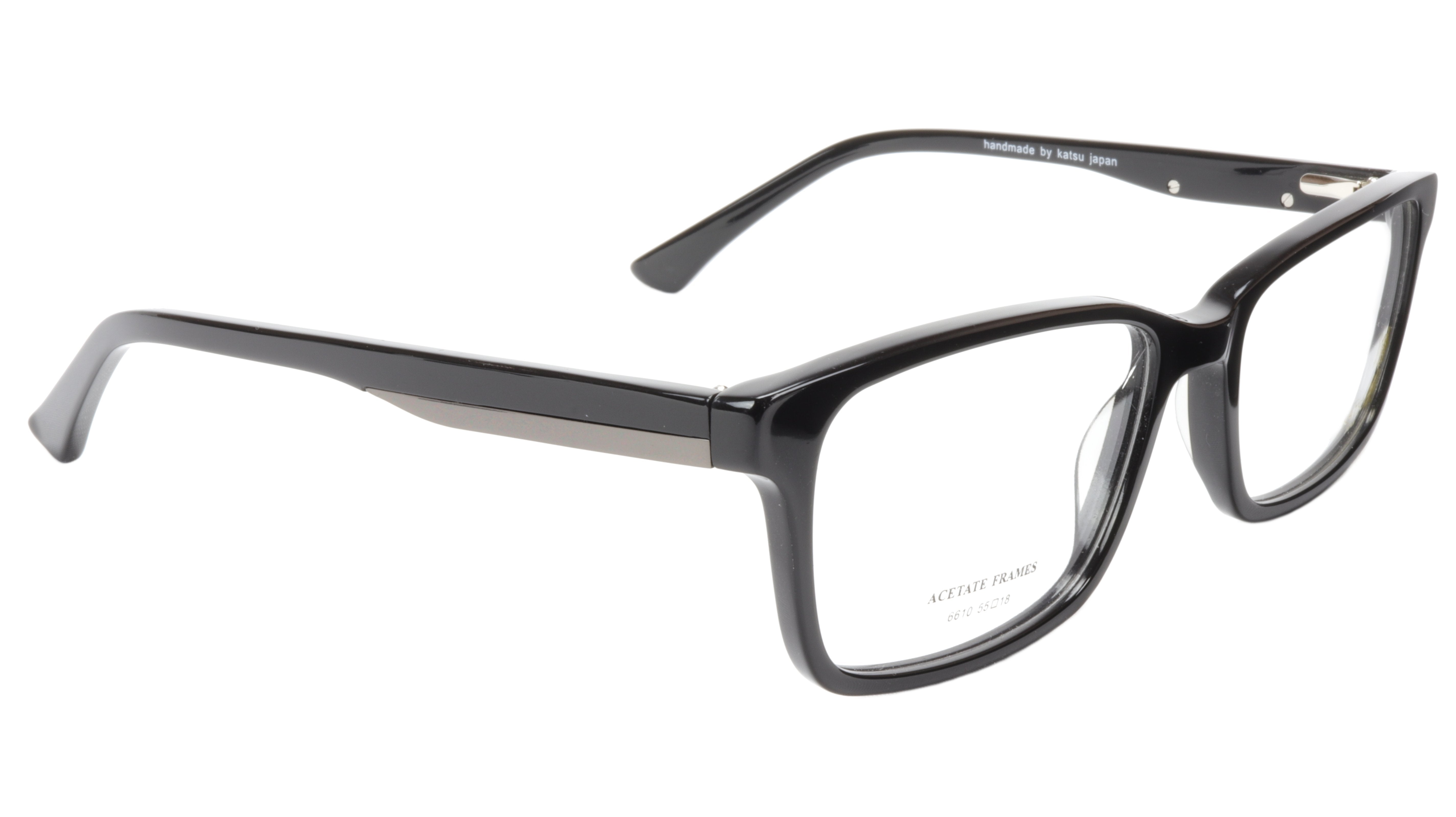 KATSU 6610 Handmade Acetate Eyeglasses Frame - Black Lacquer, 55-18-145, Japan | Stylish & Durable for Work, Reading & Fashion