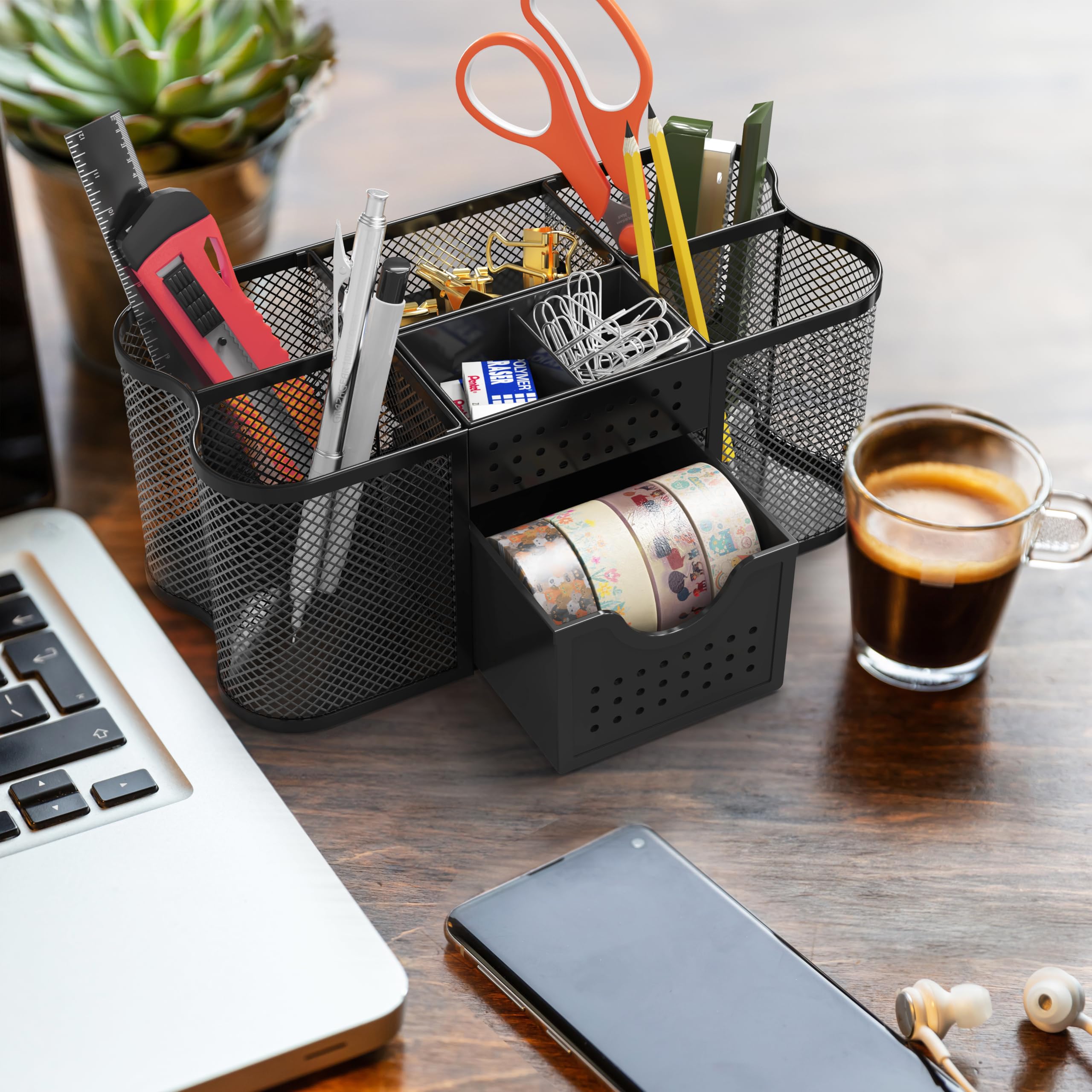Deco Brothers Desk Organizer Set - Black Pen Holder & Office Caddy with Storage Compartments | Perfect for Home Office, School Supplies & Workspace Organization