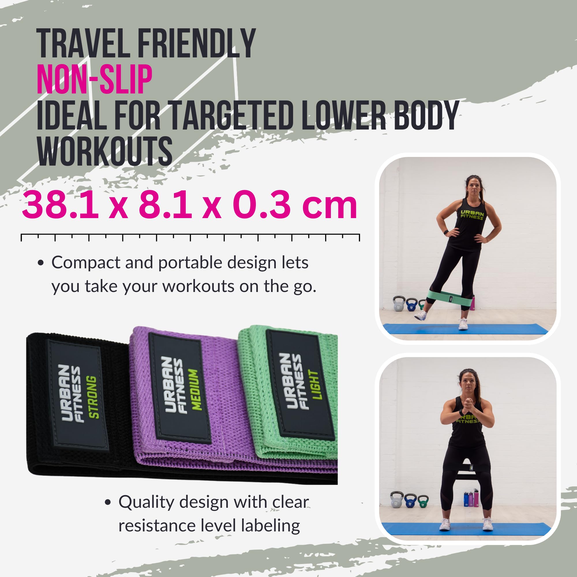 Premium Fabric Resistance Band Loop Set (3-Pack) - 15 Inch Exercise Bands for Strength Training, Yoga, Pilates & Home Workouts - Ideal for Toning, Stretching & Physical Therapy