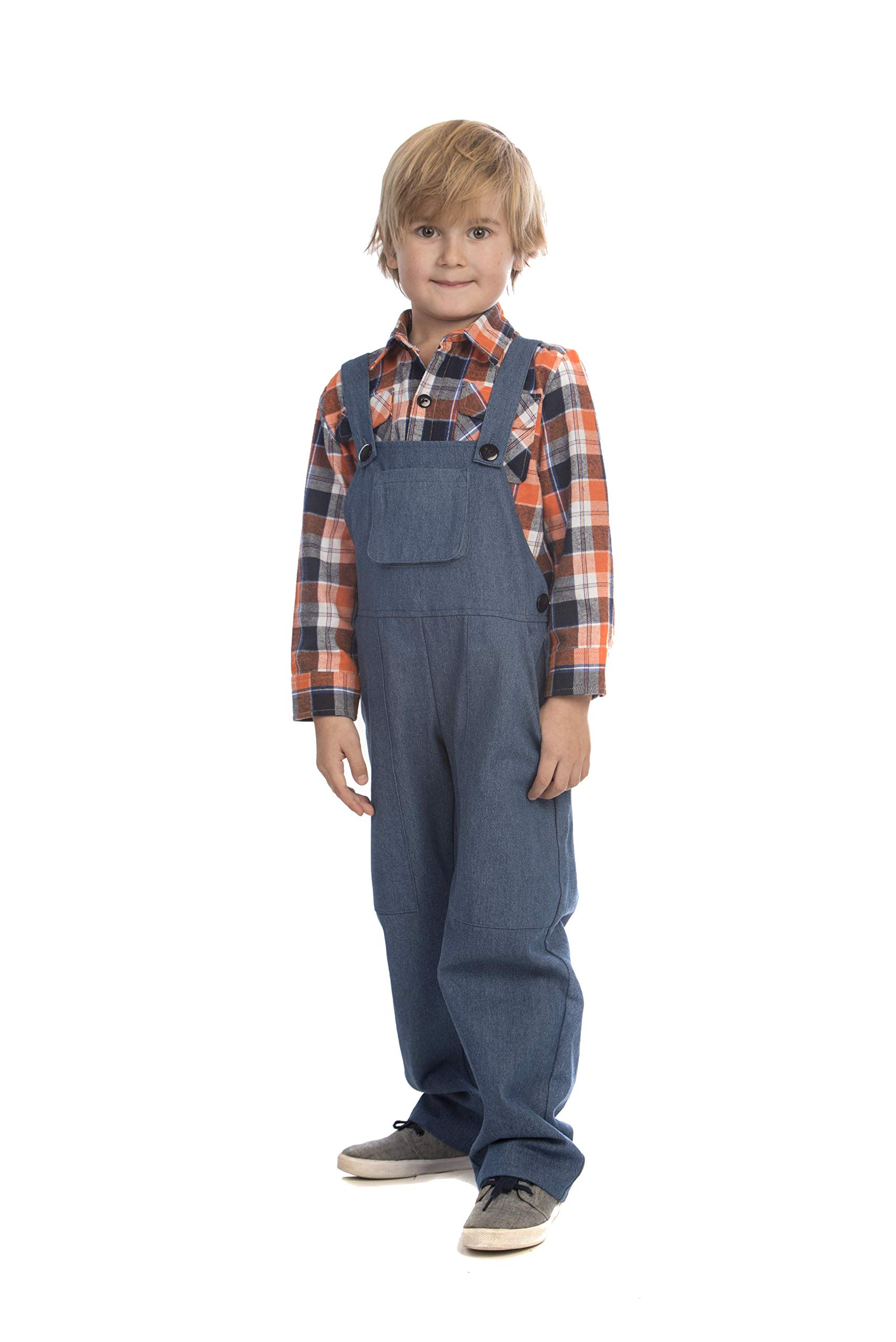 Kids Farmer Costume Set - Boys & Girls Overalls & Shirt for Halloween, Dress Up & Farm Theme Parties - American Style Farmwear for Children
