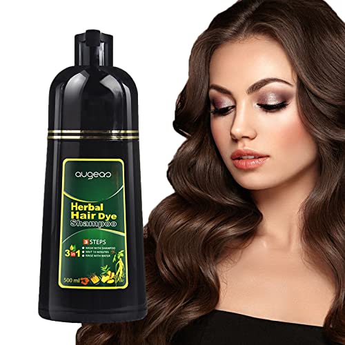 Augeas Instant Dark Brown Hair Dye Shampoo for Gray Hair - 3 in 1 Color Treatment with Herbal Ingredients for Women & Men - 100% Grey Coverage (500ml) - Perfect for Quick Touch-Ups at Home or Salon Use