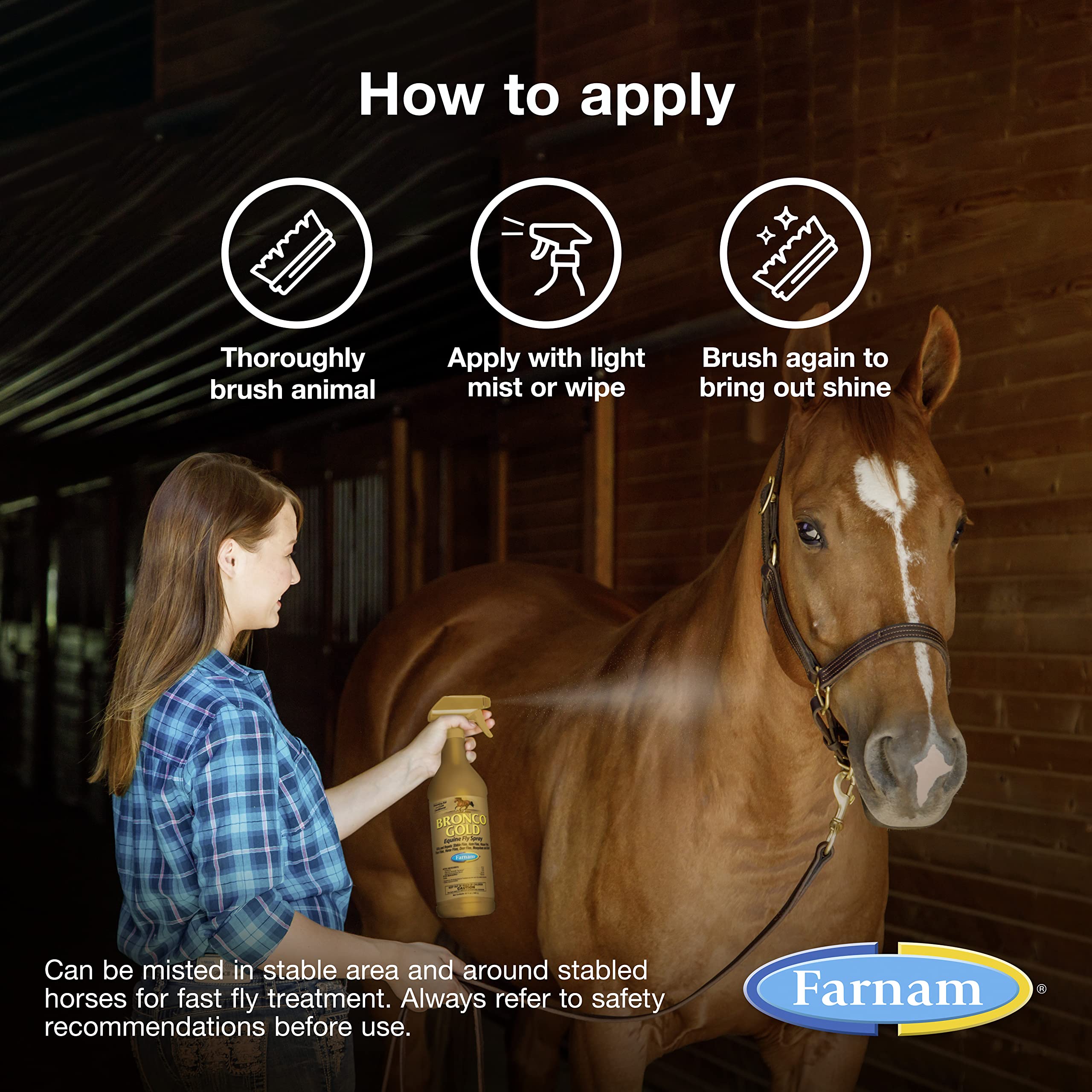 Farnam Bronco Gold Fly Spray for Horses | Gallon Refill (128 oz) | Fly Repellent, Grooming Aid & Coat Conditioner | Ideal for Stables, Barns & Outdoor Riding