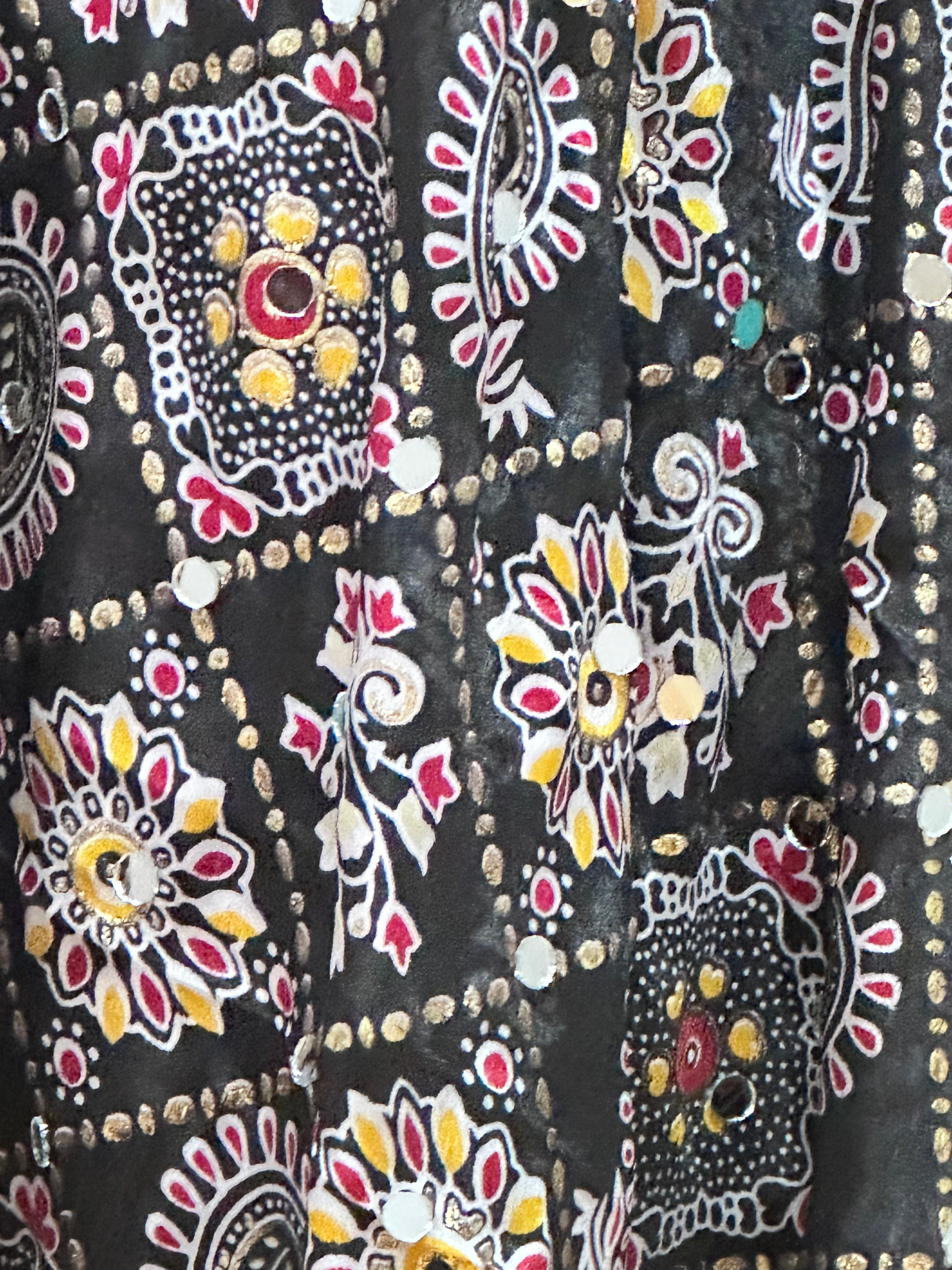 Elegant Foil Print Black Mirror Dupatta Scarf - Stylish Shawl for Women, Perfect for Parties, Weddings & Festive Occasions