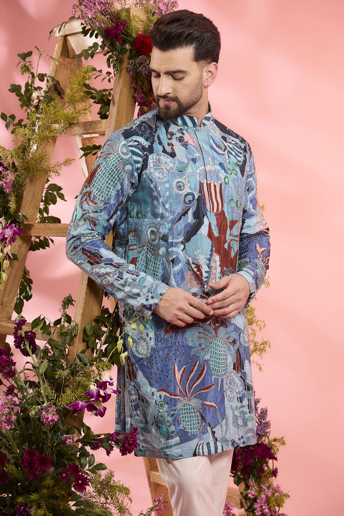 Elegant Ice Blue Crepe Silk Zari Embroidered Kurta for Women | Traditional Indian Ethnic Wear | Perfect for Festivals, Weddings & Special Occasions