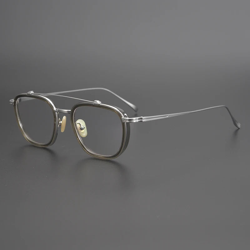 Stylish Unisex Black Titanium & Acetate Square Eyeglasses Frame 9025 - Double Bridge Design for Men & Women - Perfect for Office, Reading & Fashion Accessories