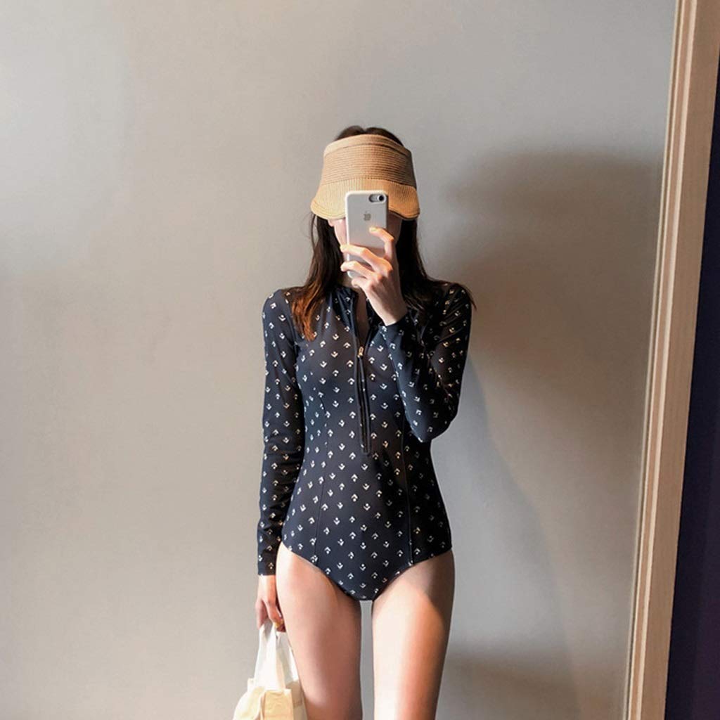 Korean Black One Piece Swimsuit - Sexy Backless Zipper Design for Women | Beach & Pool Wear