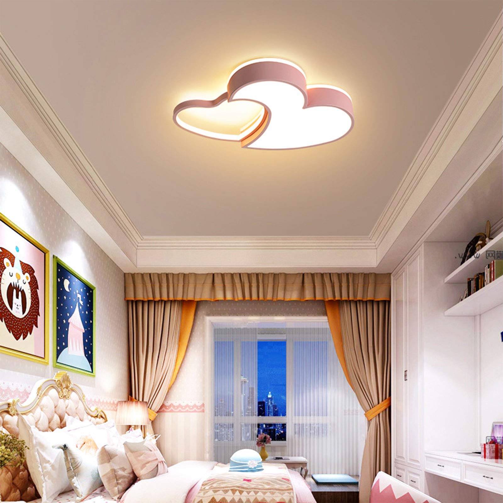 YTTde Dimmable Heart-Shaped Acrylic Chandelier with Remote Control - Modern Ceiling Light for Kids Bedroom, Princess Room & Living Room | Pink Nursery Lighting for Girls, Romantic Bedroom Decor, Cozy Living Space Ambience