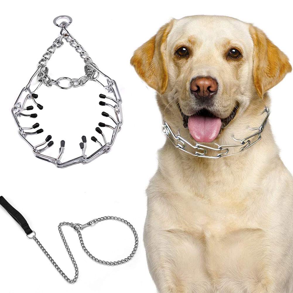 YUNDING Dog Prong Training Collar with 120cm Leash - Rust Proof, Anti-Entanglement, Explosion Proof Pinch Collar for Small, Medium & Large Dogs (Size XL) - Perfect for Obedience Training & Outdoor Walks